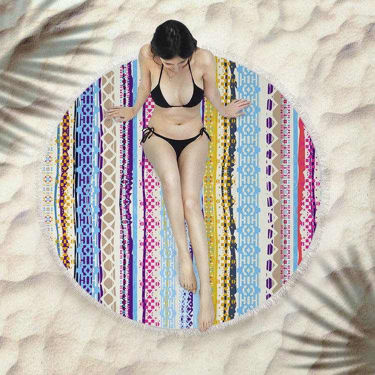 Round Fringed Beach Towel - Colorful Microfiber Bath Towel for Pool & Spa - Aqova