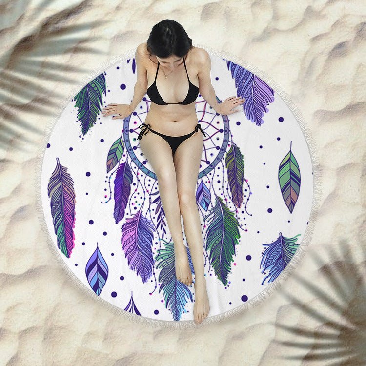 Round Fringed Beach Towel - Colorful Microfiber Bath Towel for Pool & Spa - Aqova