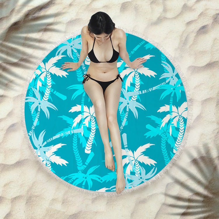 Round Fringed Beach Towel - Colorful Microfiber Bath Towel for Pool & Spa - Aqova