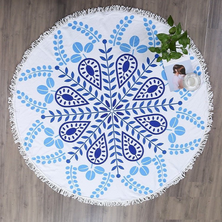 Round Fringed Beach Towel - Colorful Microfiber Bath Towel for Pool & Spa - Aqova