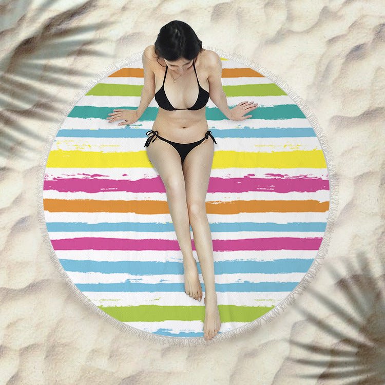 Round Fringed Beach Towel - Colorful Microfiber Bath Towel for Pool & Spa - Aqova