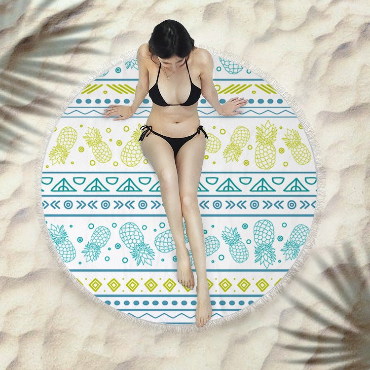 Round Fringed Beach Towel - Colorful Microfiber Bath Towel for Pool & Spa - Aqova