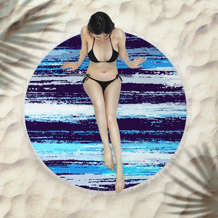 Round Fringed Beach Towel - Colorful Microfiber Bath Towel for Pool & Spa - Aqova