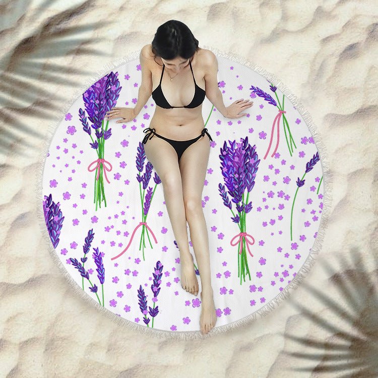 Round Fringed Beach Towel - Colorful Microfiber Bath Towel for Pool & Spa - Aqova