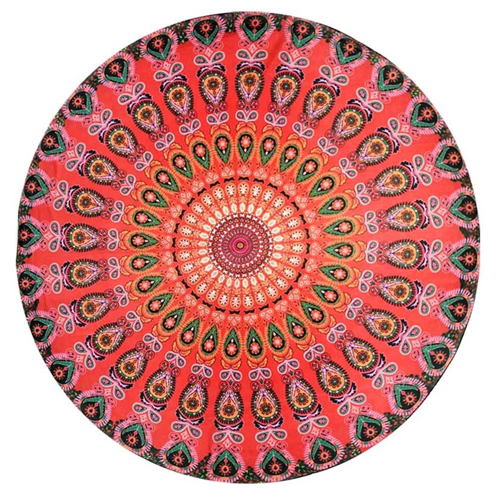 Round Mandala Tapestry Carpet - 150x150 cm Polyester Home Decor - Aqova