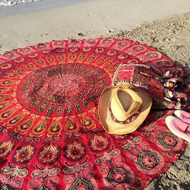 Round Mandala Tapestry Carpet - 150x150 cm Polyester Home Decor - Aqova