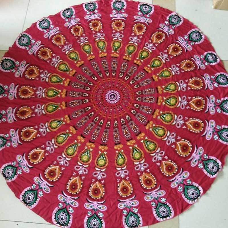 Round Mandala Tapestry Carpet - 150x150 cm Polyester Home Decor - Aqova