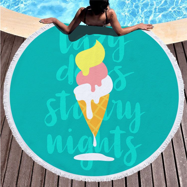 Round Printed Beach Towel Shawl - Superfine Fiber, 150x150cm Size - Aqova