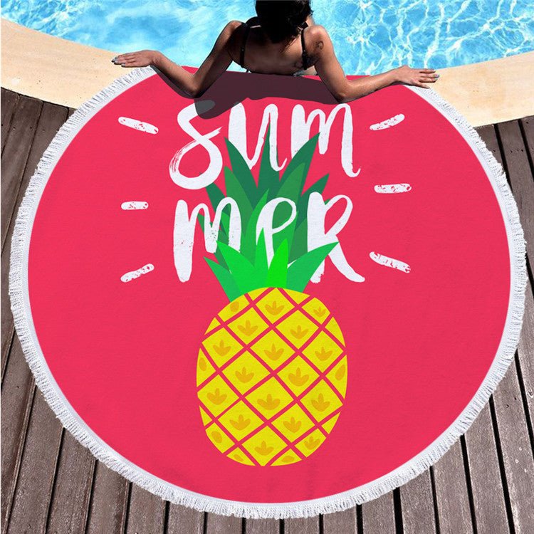 Round Printed Beach Towel Shawl - Superfine Fiber, 150x150cm Size - Aqova