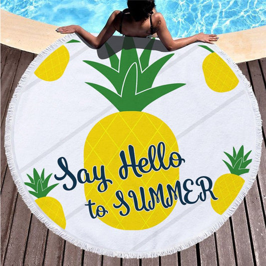 Round Printed Beach Towel Shawl - Superfine Fiber, 150x150cm Size - Aqova