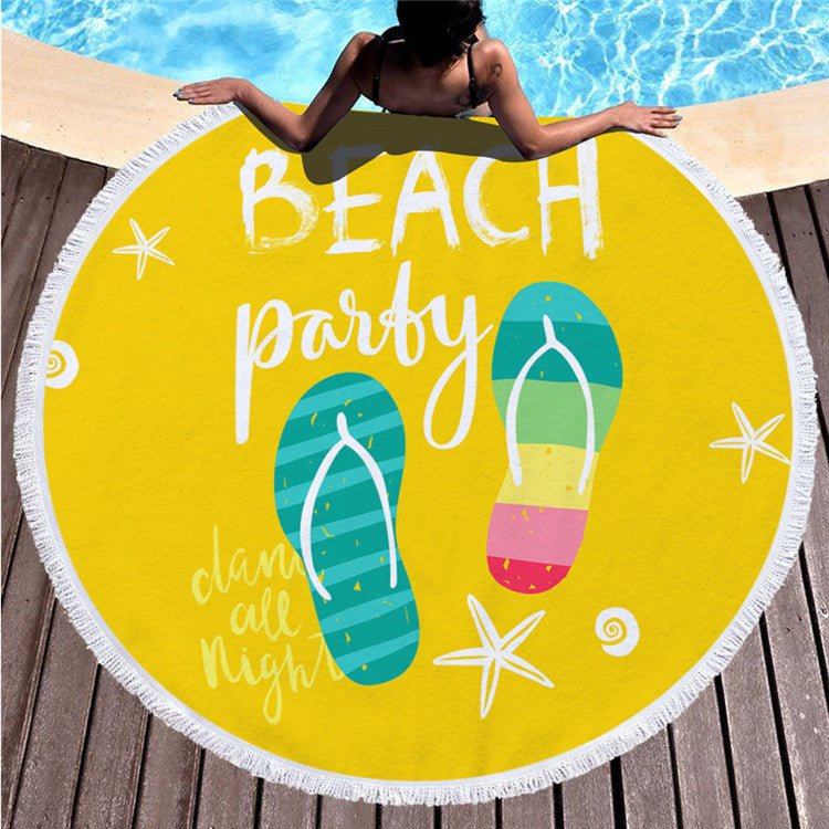 Round Printed Beach Towel Shawl - Superfine Fiber, 150x150cm Size - Aqova