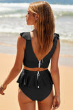Ruffled Swimwear - Sexy Lotus Leaf Skirt in Red, Black, and Orange - Aqova