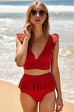 Ruffled Swimwear - Sexy Lotus Leaf Skirt in Red, Black, and Orange - Aqova