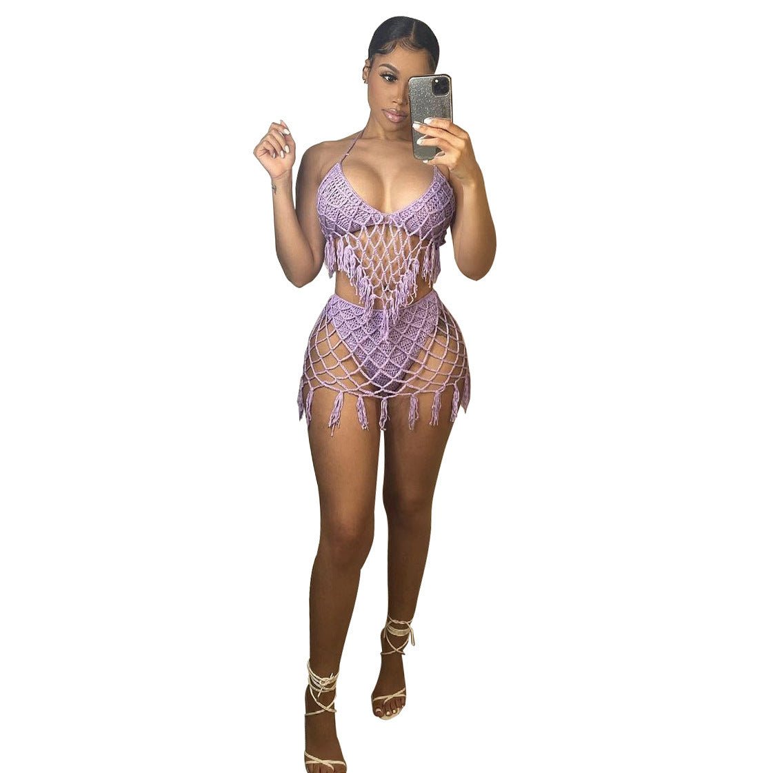 Seaside Blouse Knitted Casual Swimwear Set - Aqova