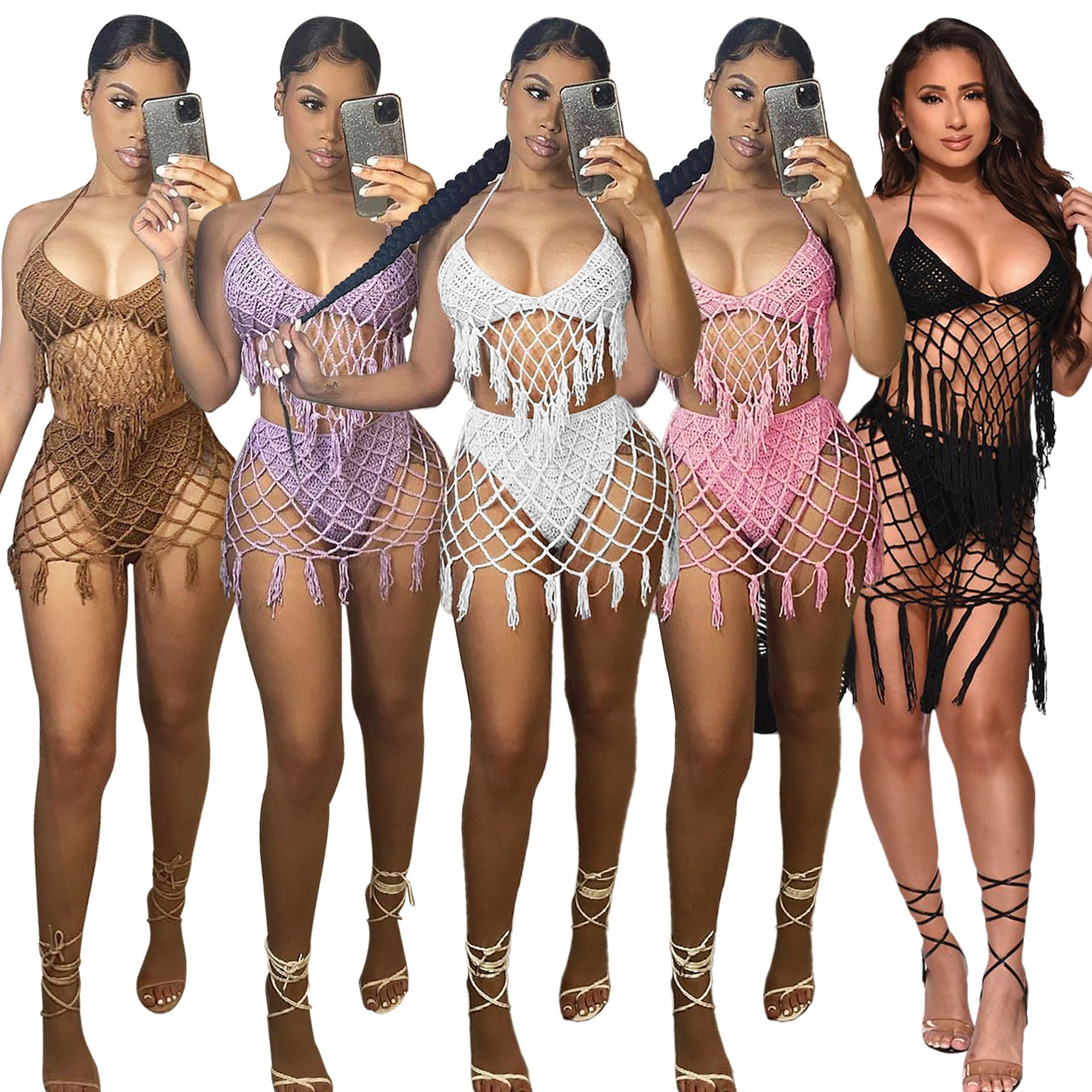 Seaside Blouse Knitted Casual Swimwear Set - Aqova