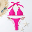Sexy Bandage Plain Women's Split Swimsuit Gold Accessories Swimwear - Aqova