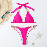 Sexy Bandage Plain Women's Split Swimsuit Gold Accessories Swimwear - Aqova