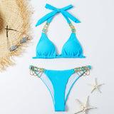 Sexy Bandage Plain Women's Split Swimsuit Gold Accessories Swimwear - Aqova