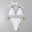 Sexy Bandage Plain Women's Split Swimsuit Gold Accessories Swimwear - Aqova