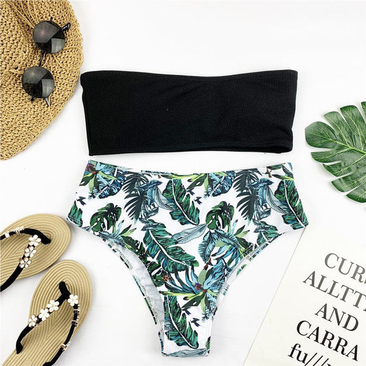 Sexy Bandeau Bikini Set Women Print Swimwear - Aqova