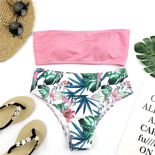 Sexy Bandeau Bikini Set Women Print Swimwear - Aqova