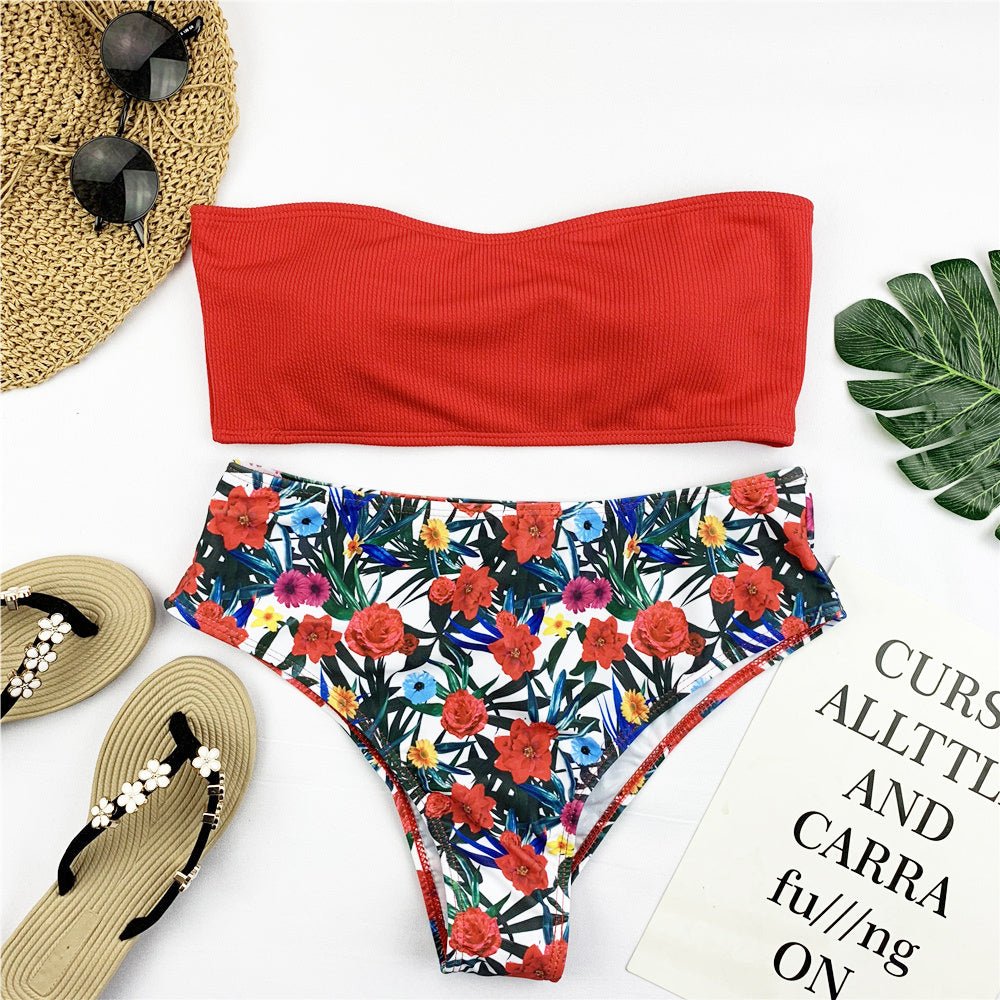 Sexy Bandeau Bikini Set Women Print Swimwear - Aqova