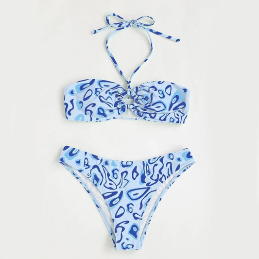Sexy Bandeau Bikini Swimsuit - Floral Split Design for Women - Aqova