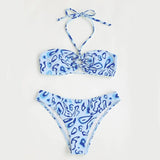 Sexy Bandeau Bikini Swimsuit - Floral Split Design for Women - Aqova