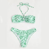 Sexy Bandeau Bikini Swimsuit - Floral Split Design for Women - Aqova
