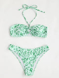Sexy Bandeau Bikini Swimsuit - Floral Split Design for Women - Aqova