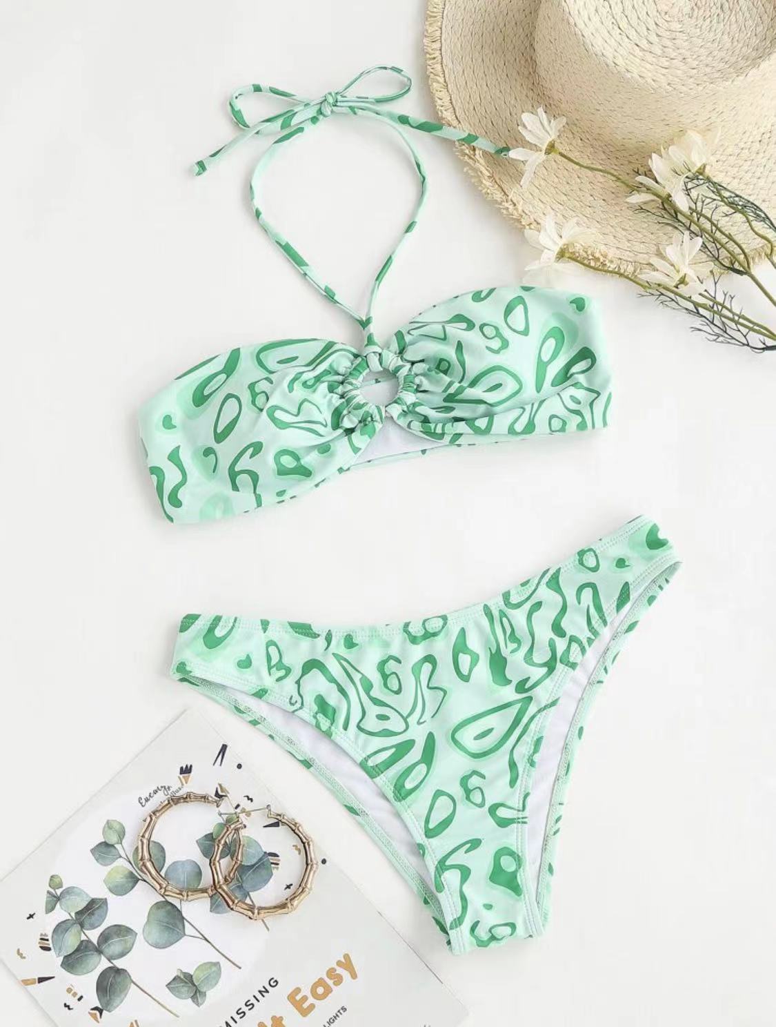 Sexy Bandeau Bikini Swimsuit - Floral Split Design for Women - Aqova