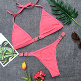 Sexy Black Thong Bikini Set - Adjustable Women's Swimwear for Fitness - Aqova