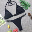 Sexy Black Thong Bikini Set - Adjustable Women's Swimwear for Fitness - Aqova