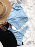 High Waist Bikini Swimwear - Sexy Quick-Drying Sky Blue Swimwear for Women - Aqova
