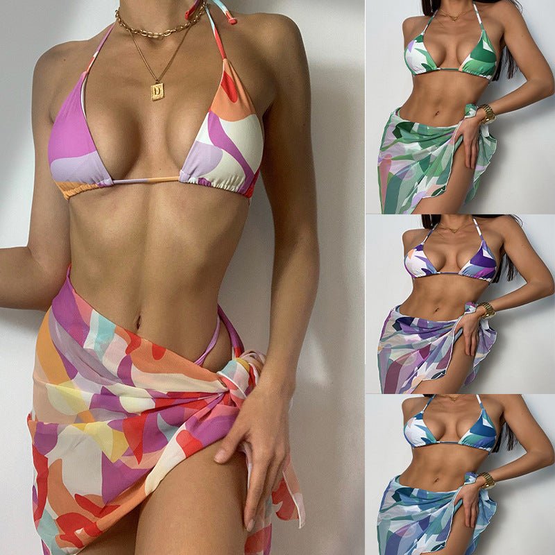 Sexy Lace - Up Backless Split Swimsuit Three - Piece Stitching Bikini - Aqova