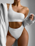 Sexy Lady In Swimsuit Solid Color Bikini One - shoulder - Aqova