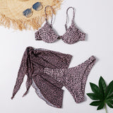 Sexy Leopard Print Three - Piece Swimsuit Set for Women - Stylish Swimwear - Aqova