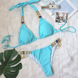 Sexy Purple Halter Bikini - Rhinestone Swimwear for Tropical Vacations - Aqova