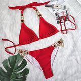 Sexy Purple Halter Bikini - Rhinestone Swimwear for Tropical Vacations - Aqova