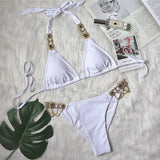 Sexy Purple Halter Bikini - Rhinestone Swimwear for Tropical Vacations - Aqova