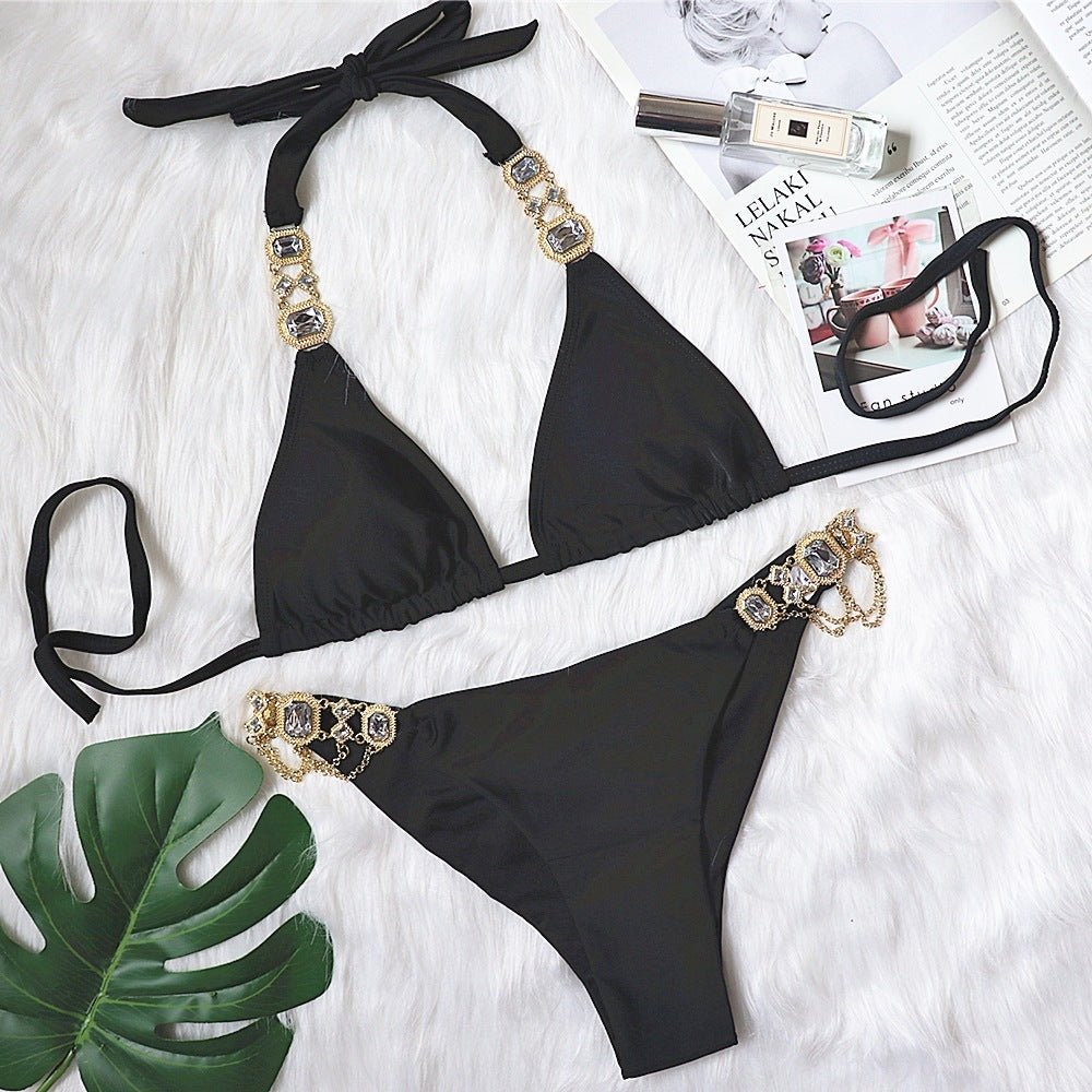 Sexy Purple Halter Bikini - Rhinestone Swimwear for Tropical Vacations - Aqova