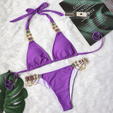 Sexy Purple Halter Bikini - Rhinestone Swimwear for Tropical Vacations - Aqova