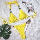 Sexy Purple Halter Bikini - Rhinestone Swimwear for Tropical Vacations - Aqova