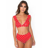 Sexy Ruffled Black and White Polka Dot Bikini Set - Summer Swimwear - Aqova