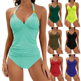 Sexy Solid Color Halter Neck Bikini - Summer Beach Fashion Swimwear - Aqova