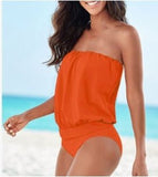 Sexy Solid Color Strapless One - Piece Swimsuit - Retro Beach Style - Aqova