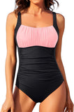 Sexy Square Neck One - Piece Bikini - Solid Color Pleated Design for Women - Aqova