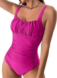 Sexy Square Neck One - Piece Bikini - Solid Color Pleated Design for Women - Aqova