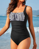 Sexy Square Neck One - Piece Bikini - Solid Color Pleated Design for Women - Aqova