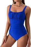 Sexy Square Neck One - Piece Bikini - Solid Color Pleated Design for Women - Aqova